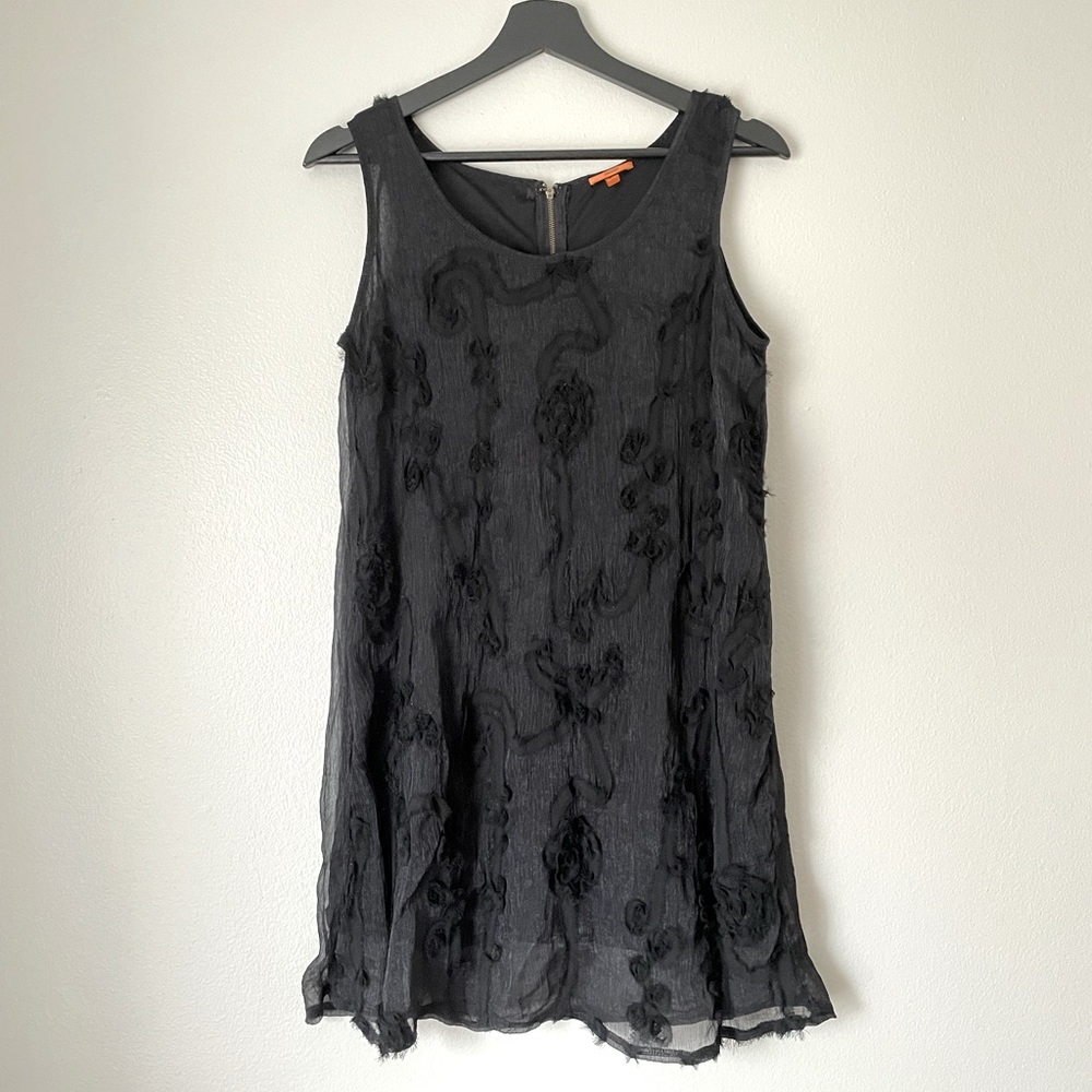 ANAMA BLACK MINI DRESS with sheer overlay
